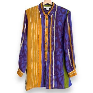 Vintage Marshall Rousso Abstract Print Sheer Long Sleeve Tunic Women's Size L